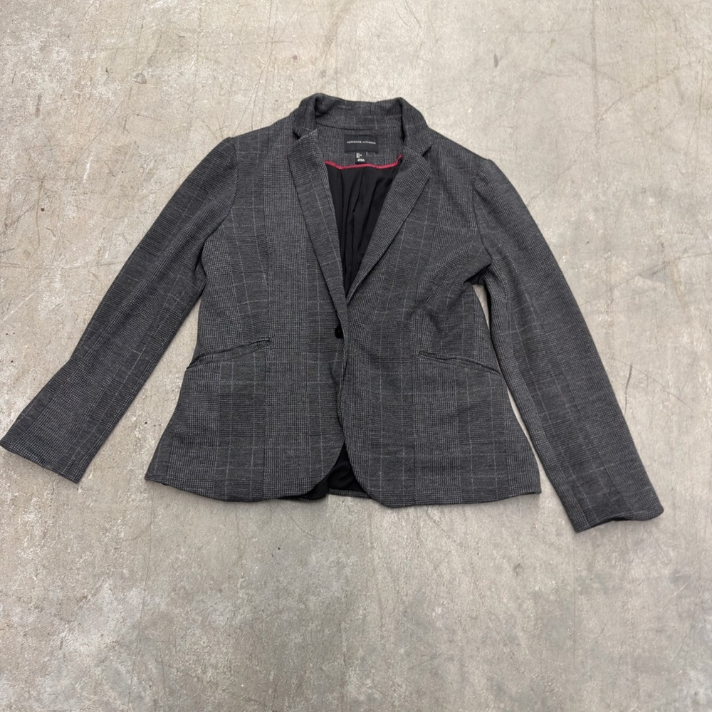 Adrienne Vittadini Charcoal Gray Plaid Blazer